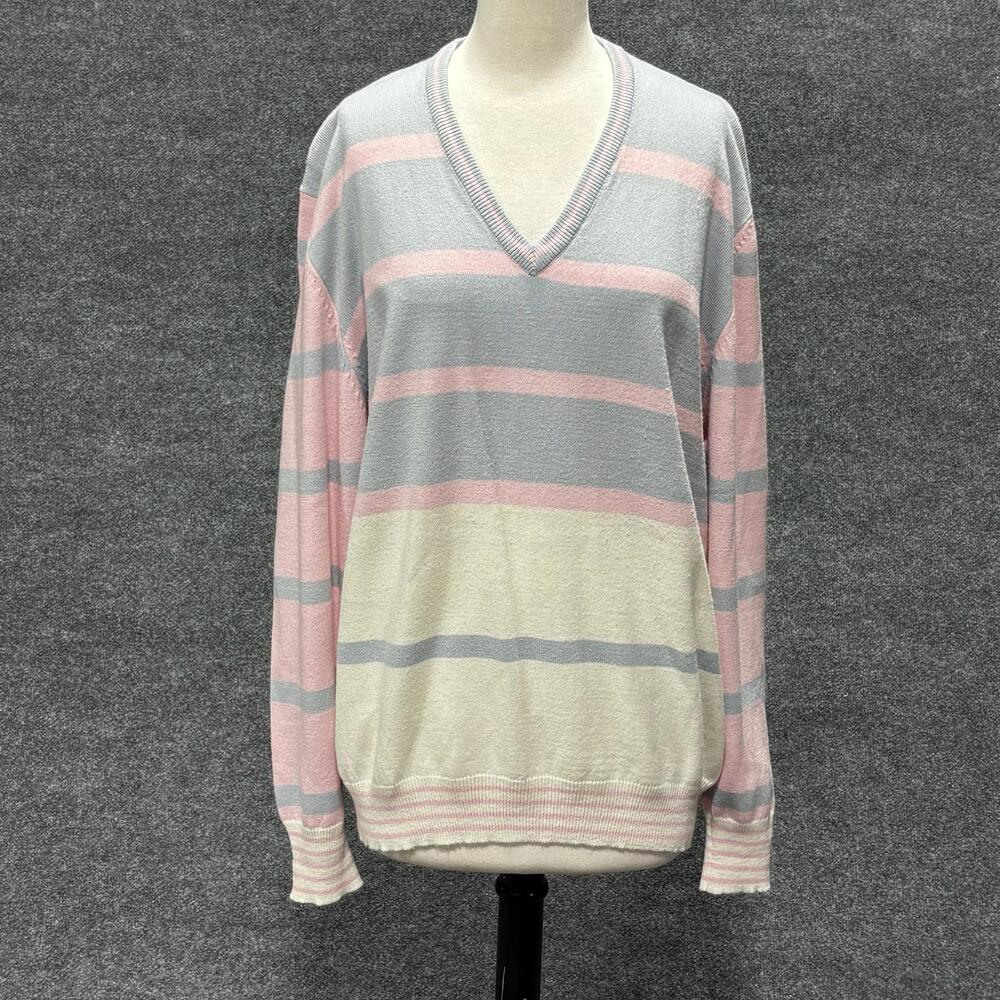 Vintage La Mode Sweater Womens XL Pastel Stripe V Neck Knit Pullover Hong Kong